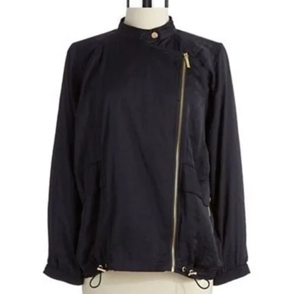 MICHAEL KORS Asymmetrical Oversized Zipper Front NAVY Jacket ( LARGE ) NWT $160 - Picture 2 of 5